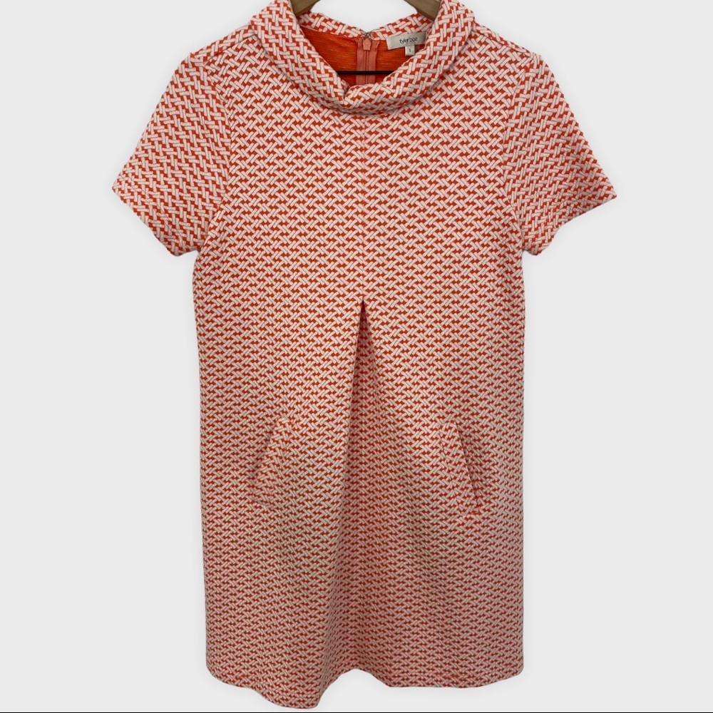 Tyler Boe Coral + White Geometric Bamboo Print Mod Knit Dress Small